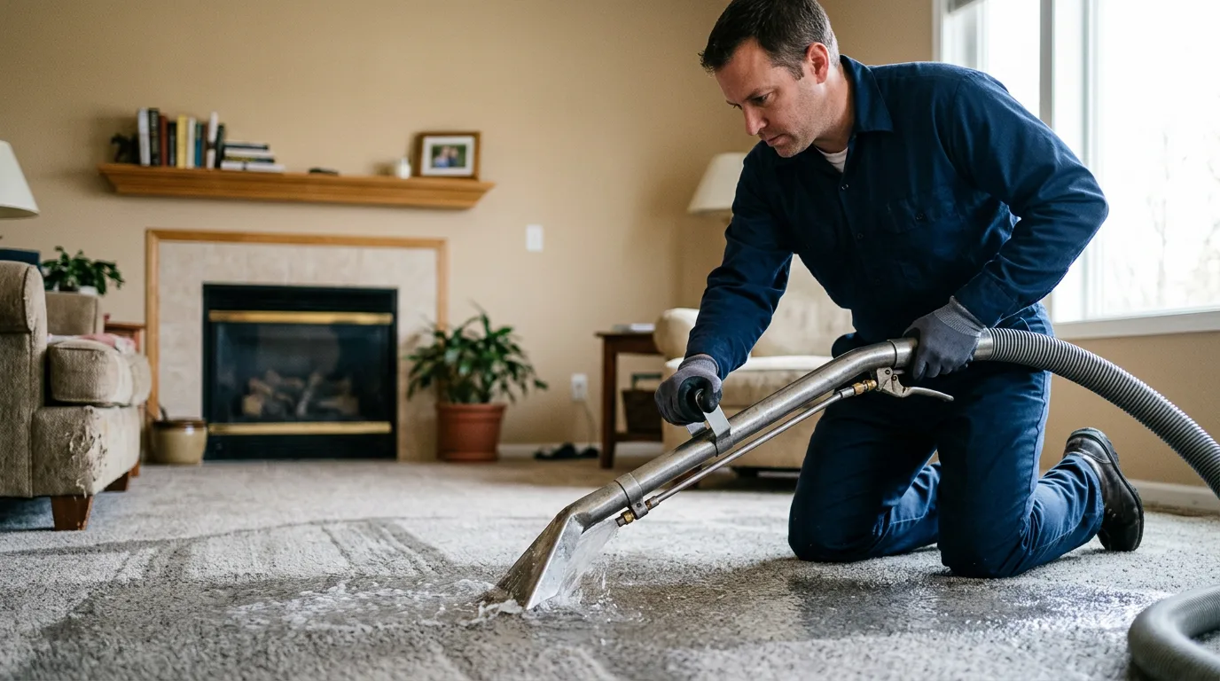 Water damage restoration technician working near Forestville, MI